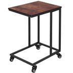 Masuta de cafea, cu cadru de otel si roti, industrial, 35x50x66 cm, maro wenge