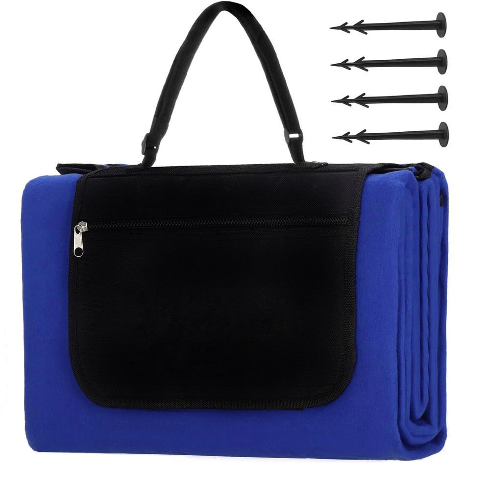 Patura pentru picnic sau plaja, cu folie izolatoare si maner, 200x200cm, albastru cobalt