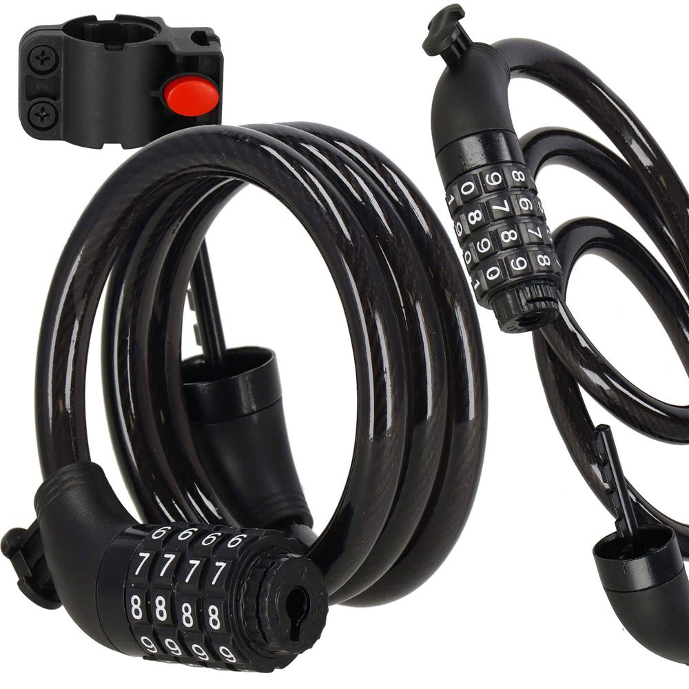 Lant antifurt bicicleta si trotineta, inchidere cifru, lungime 95 cm, Otel, Negru