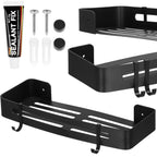 Raft de baie cu 2 agatatori, 2 sisteme instalare pe perete, aluminiu, 32x12x4cm, negru