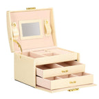 (DL) Cutie depozitare si organizare bijuterii, MDF, piele ecologica si velur, 17,5 x 14 x 12,5cm, crem