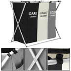 Cos de rufe cu 3 compartimente, cadru aluminiu, 68x40x60cm, 146 litri