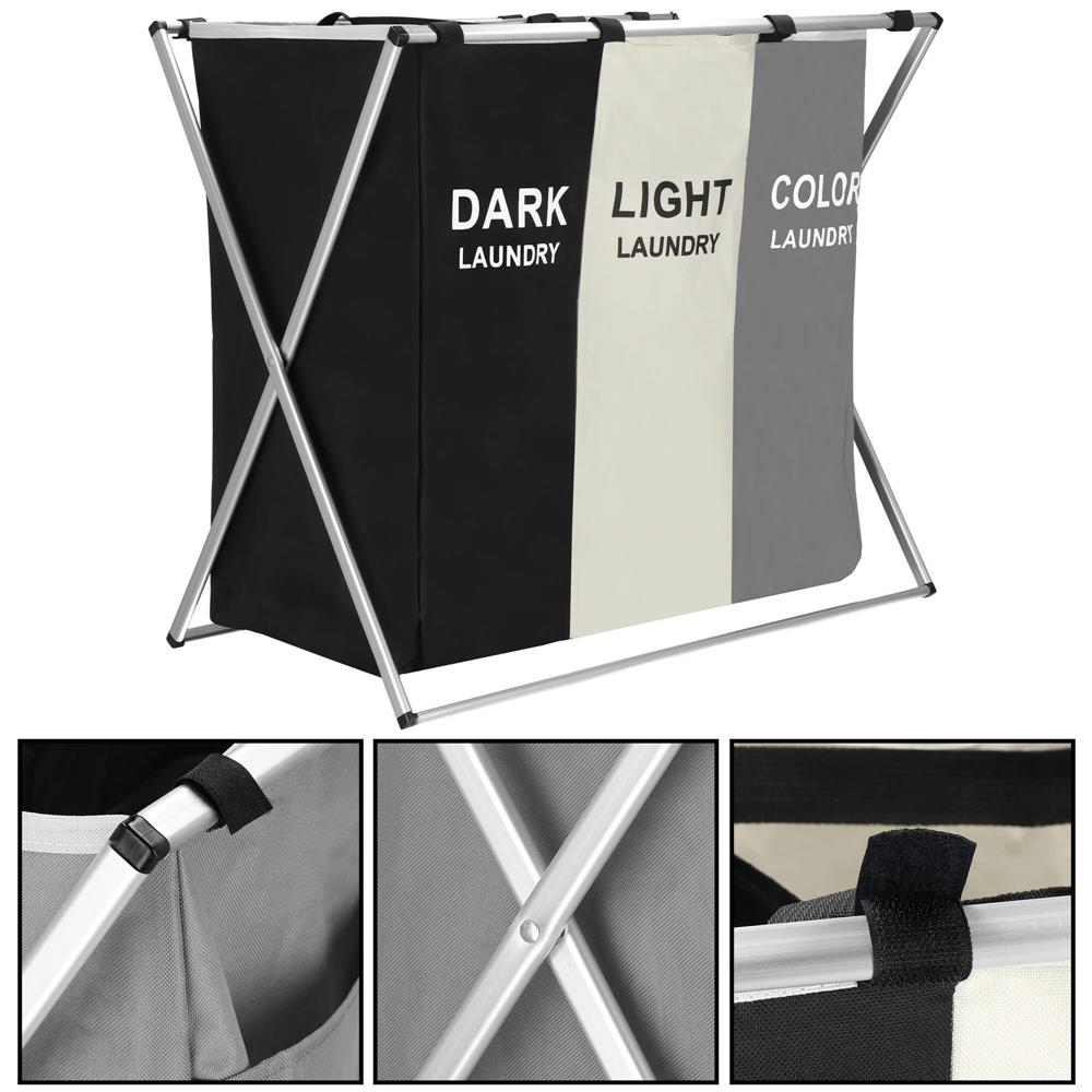 Cos de rufe cu 3 compartimente, cadru aluminiu, 68x40x60cm, 146 litri