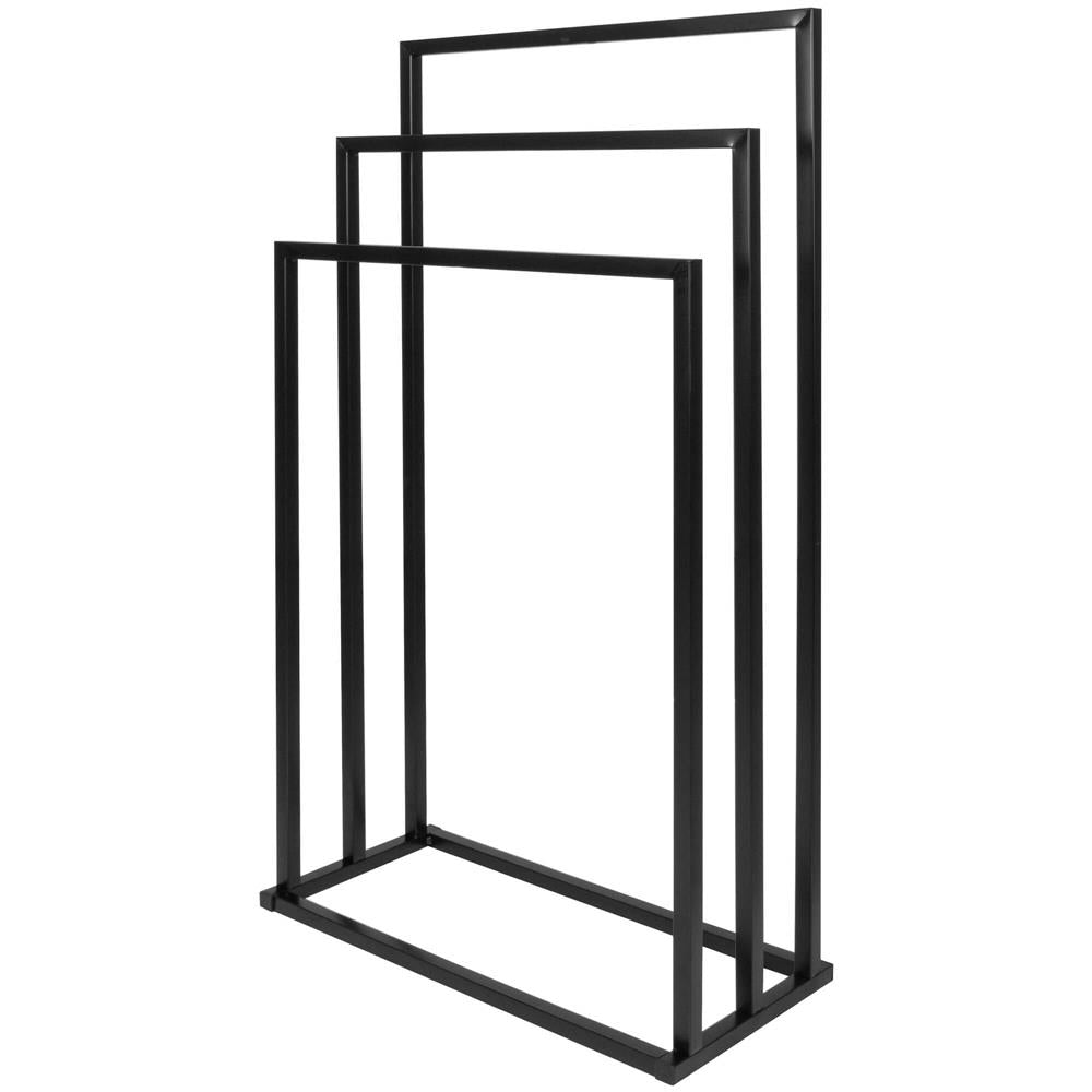 Suport metalic de baie pentru prosoape, cu 3 standuri, 84 cm, negru