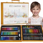 Set de pictura si desen pentru copii, 150 de piese, trusa lemn maro