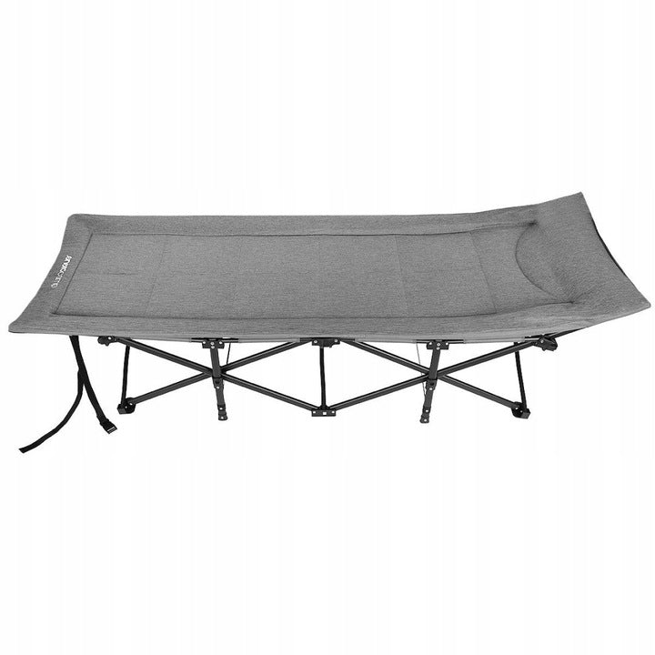 Pat pliant pentru camping, cu saltea si perna, structura metalica, 190x70x37cm, gri