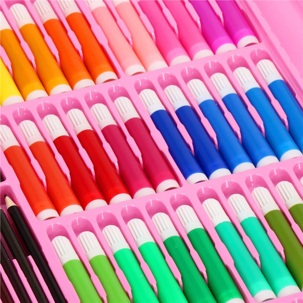 Set de pictura si desen pentru copii, 258 de piese, trusa plastic roz