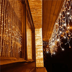 Ghirlanda luminoasa tip perdea 300 LED-uri, 12m, pentru interior/exterior, cu flash, iluminare galbena