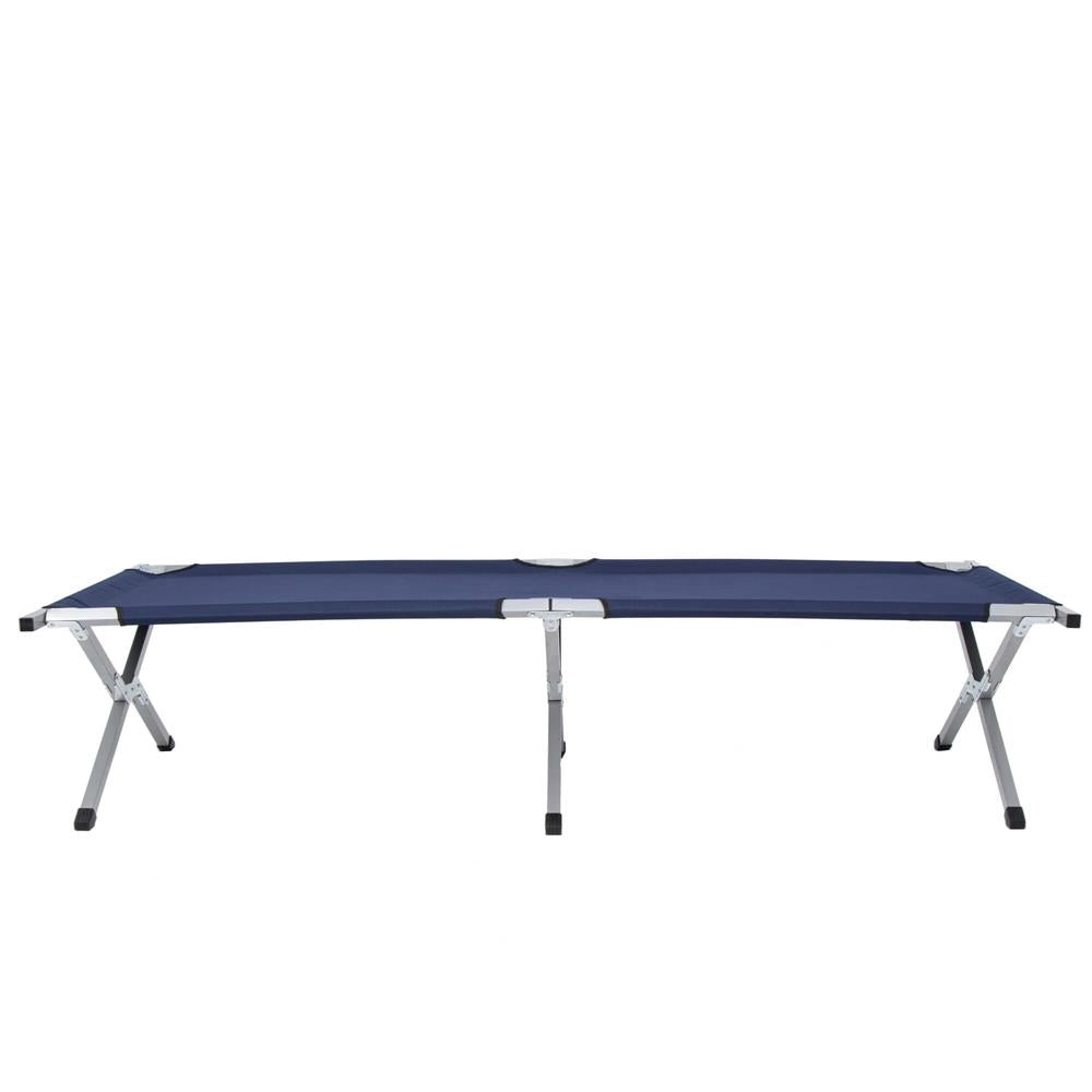Pat pliant pentru camping, structura metalica, 190x74x42cm, 150kg, albastru marin
