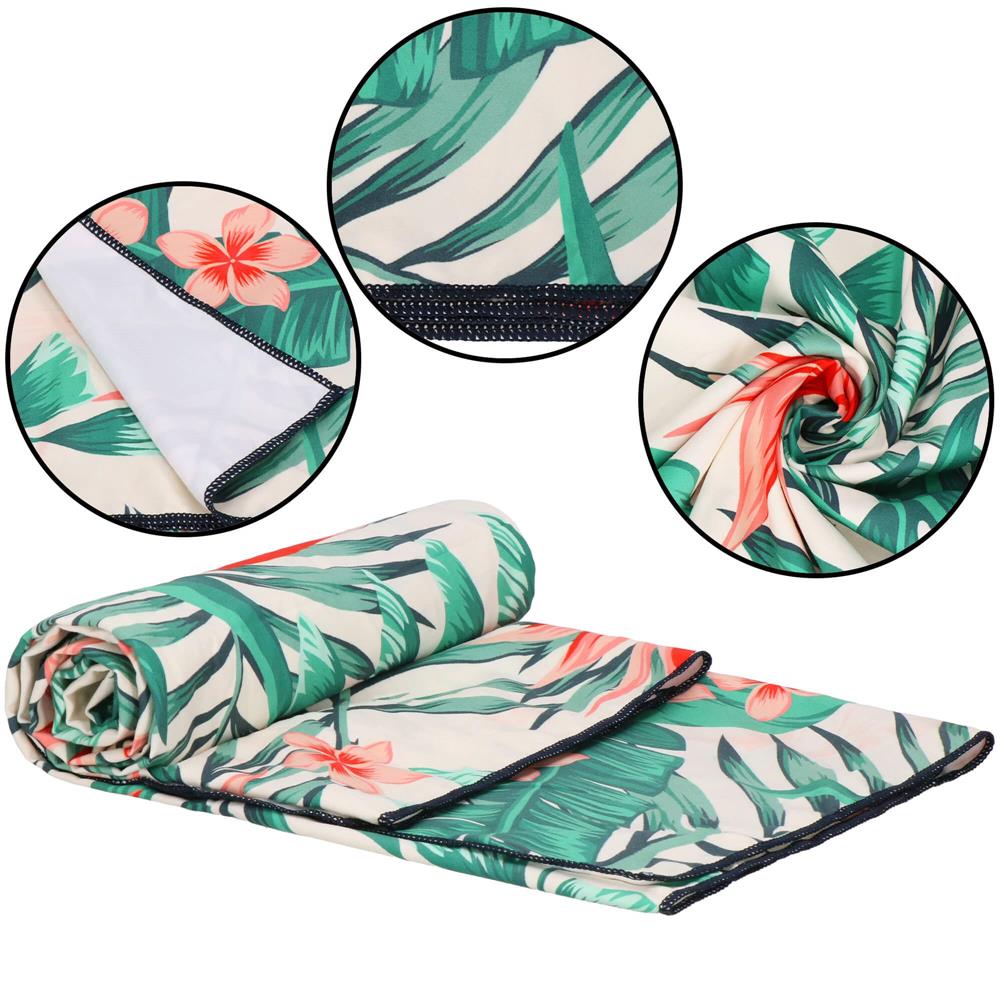 Prosop de plaja cu uscare de rapida, husa de transport, 90x180cm, model floral