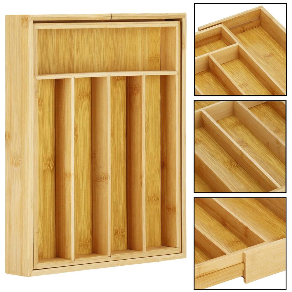 Organizator tacamuri si ustensile bucatarie, bambus, extensibil 28-45x33x5cm