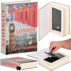 Caseta de valori, cutie metalica cu cheie, portabila, tip carte, London, 22x15.5x4.5 cm