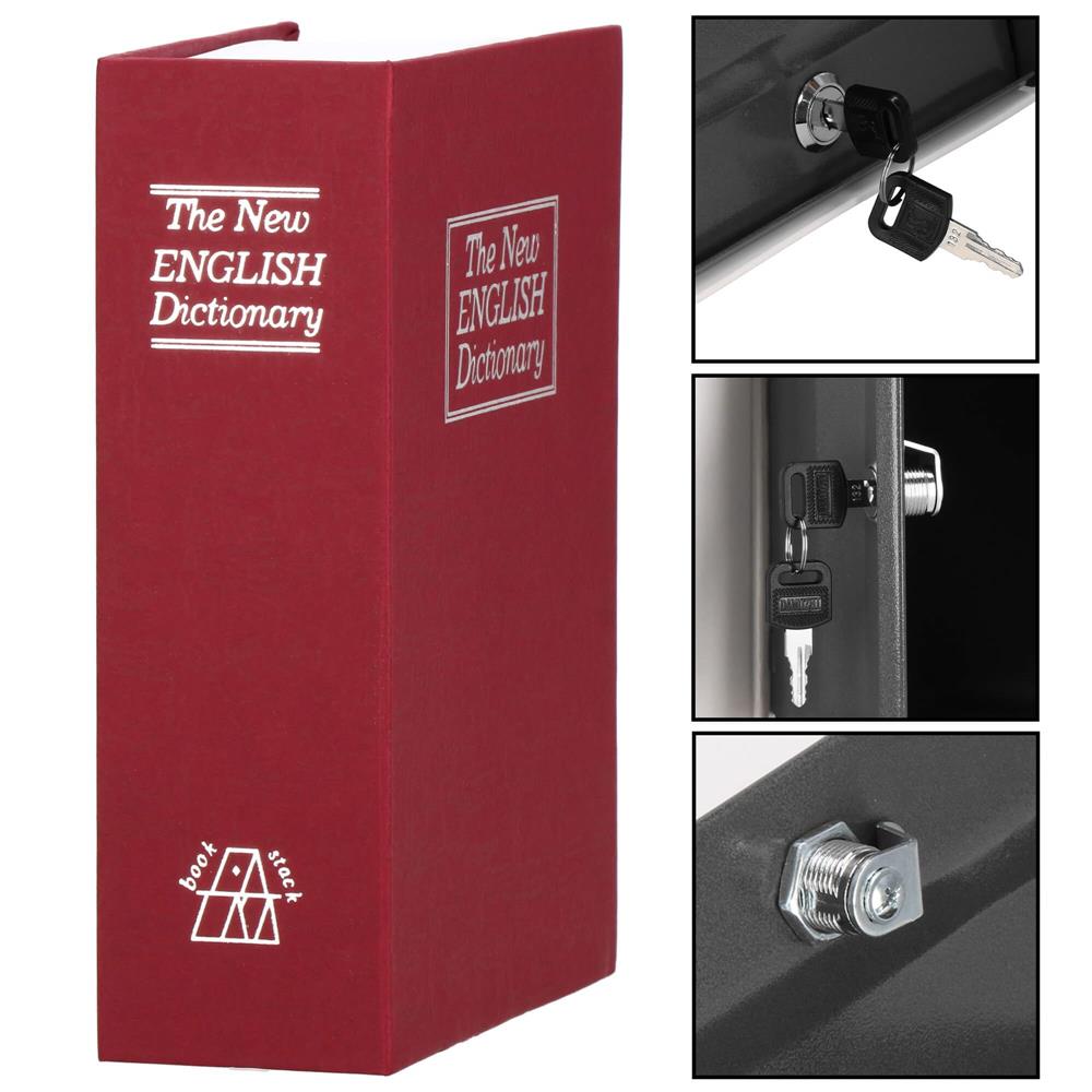 Caseta de valori, cutie metalica cu cheie, portabila, tip carte, Dictionar, maro, 18×11.5×5.5 cm