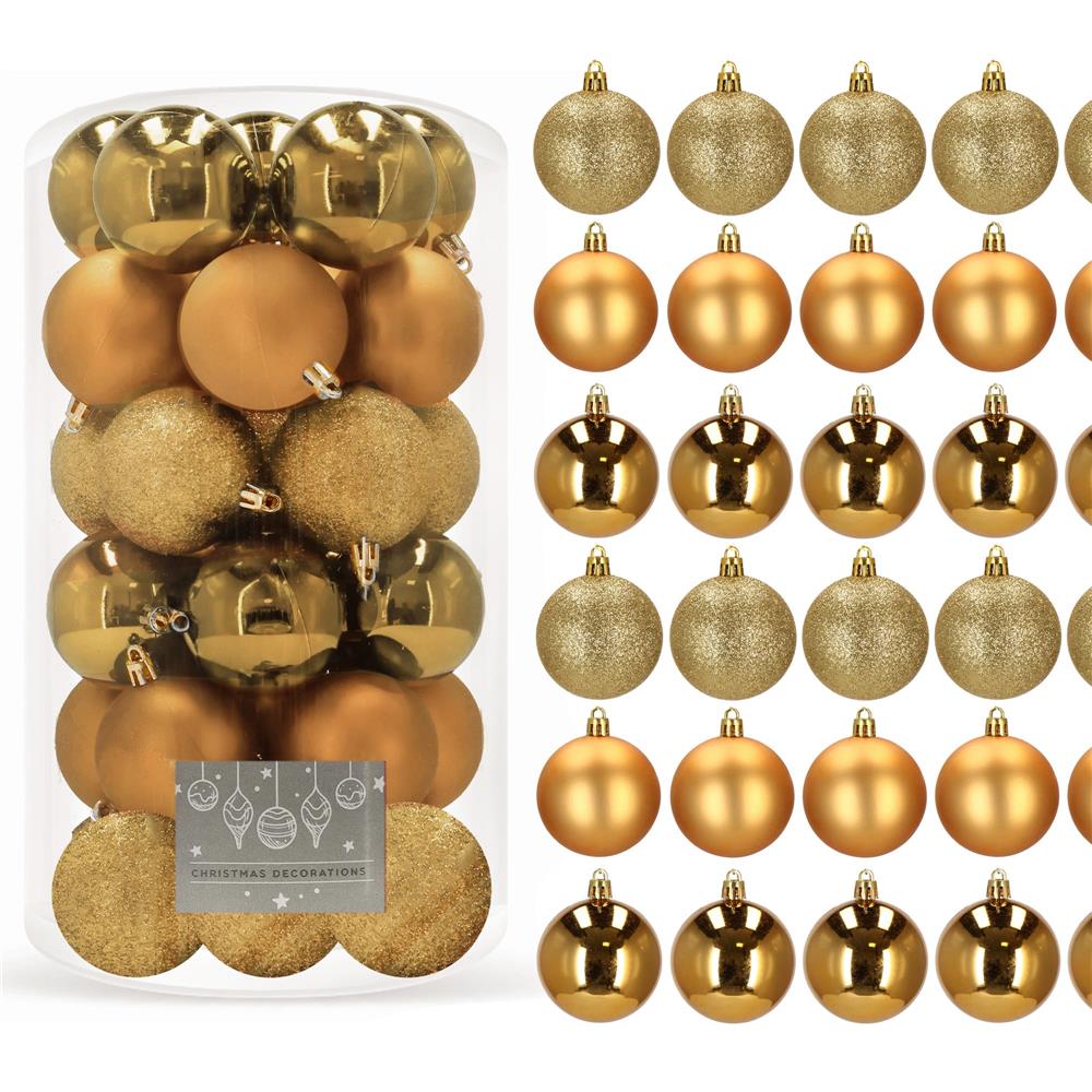 Set globuri de Craciun, 30 bucati, 3 modele, 6cm, auriu