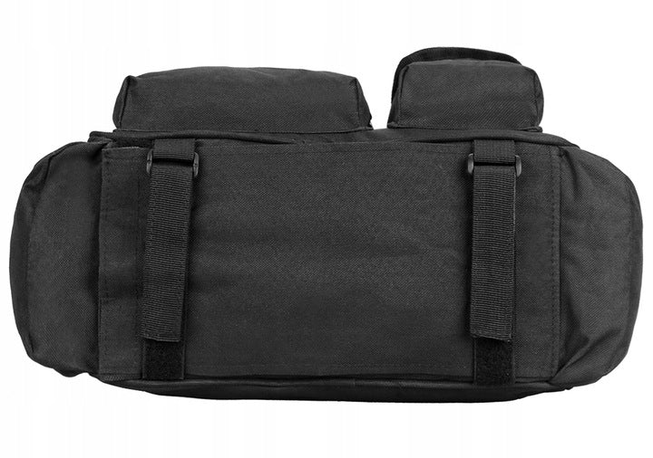 Geanta portbagaj bicicleta, 3 compartimente si 5 buzunare laterale, 45x20x22cm, negru cu elemente reflectorizante portocalii