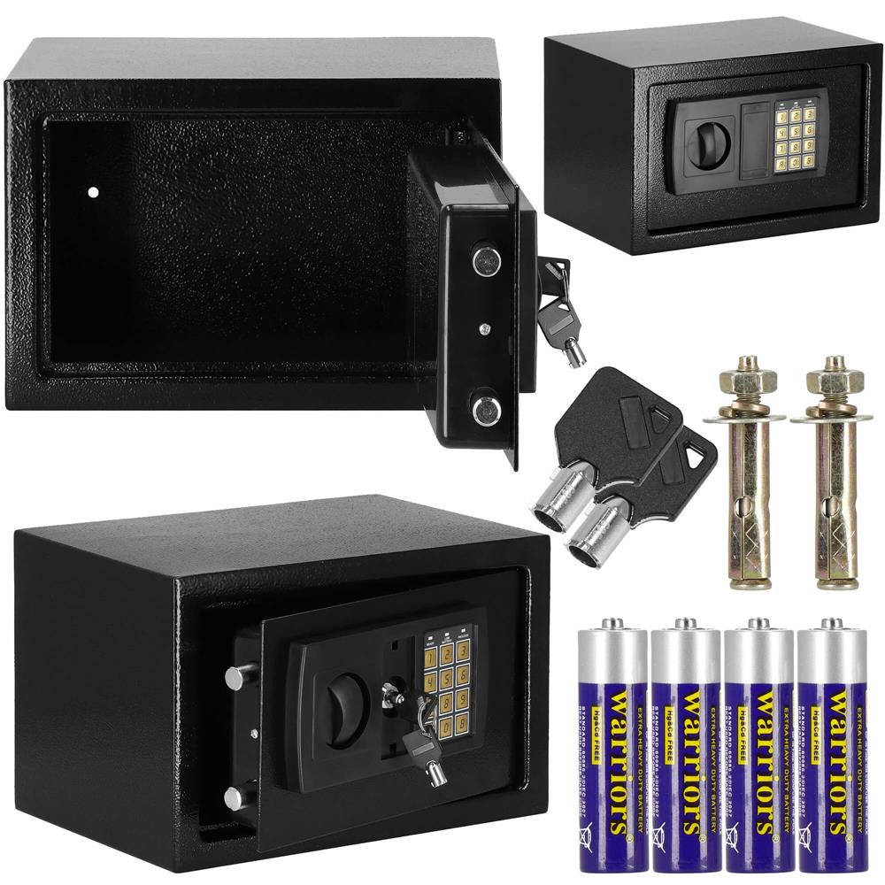 Seif electronic standard cu cifru si cheie, 200x310x200 mm, Otel, Negru