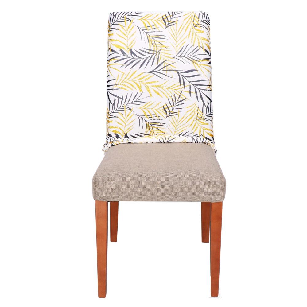 Husa pentru scaun, marime universala, poliester si spandex, 38x70cm, alb, gri si galben