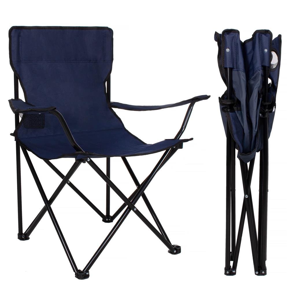Scaun pliabil camping sau pescuit , cu suport pahar, albastru inchis