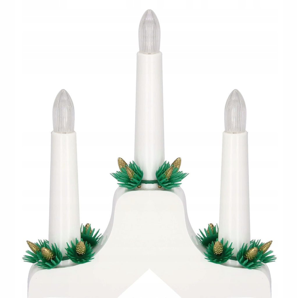 Lumanari decorative de Craciun, stand de lemn, 7 becuri tip LED, culoare alba