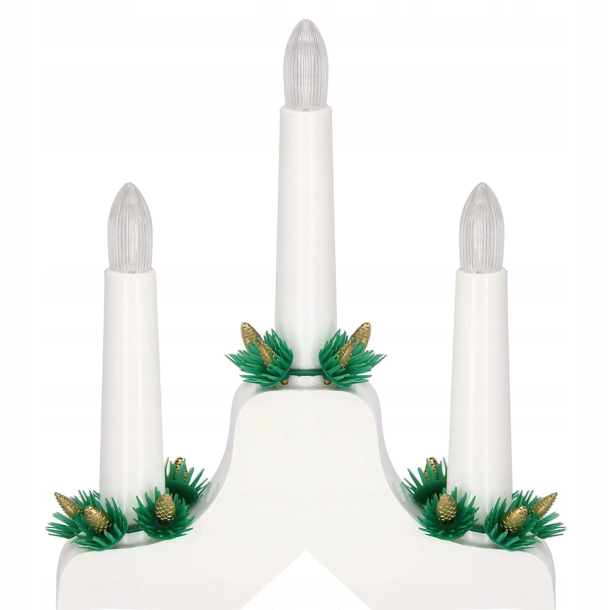 Lumanari decorative de Craciun, stand de lemn, 7 becuri tip LED, culoare alba