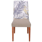 Husa pentru scaun, marime universala, poliester si spandex, 38x70cm, alb, nuante de bleumarin, galben