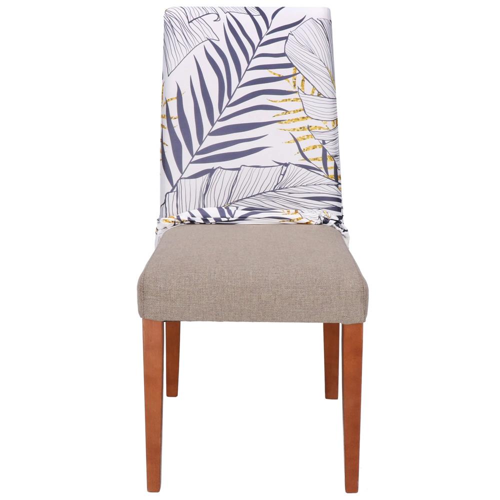 Husa pentru scaun, marime universala, poliester si spandex, 38x70cm, alb, nuante de bleumarin, galben