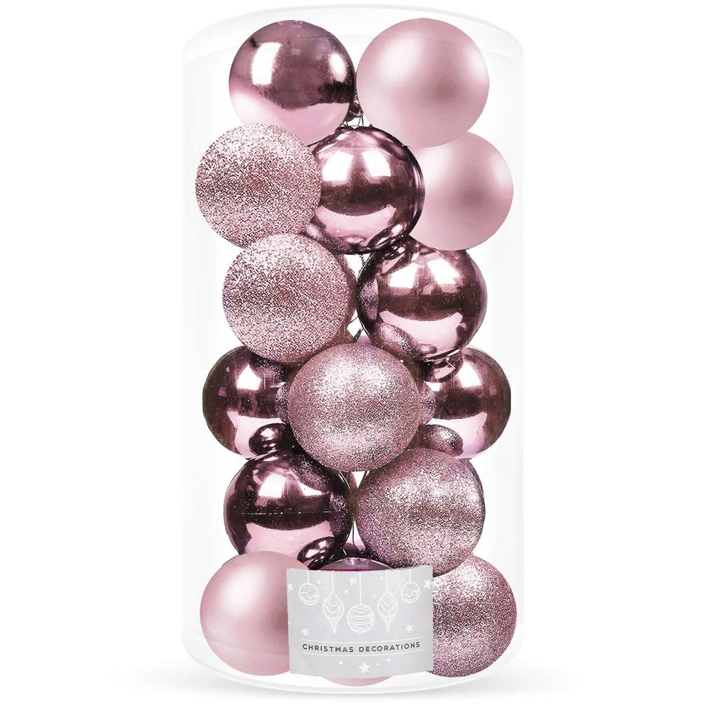 Set globuri de Craciun, 20 bucati, 3 modele, 4cm, roz