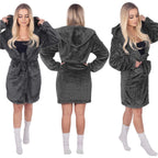 Halat de baie pentru femei pana la genunchi, cu gluga, marimea S/M, gri inchis