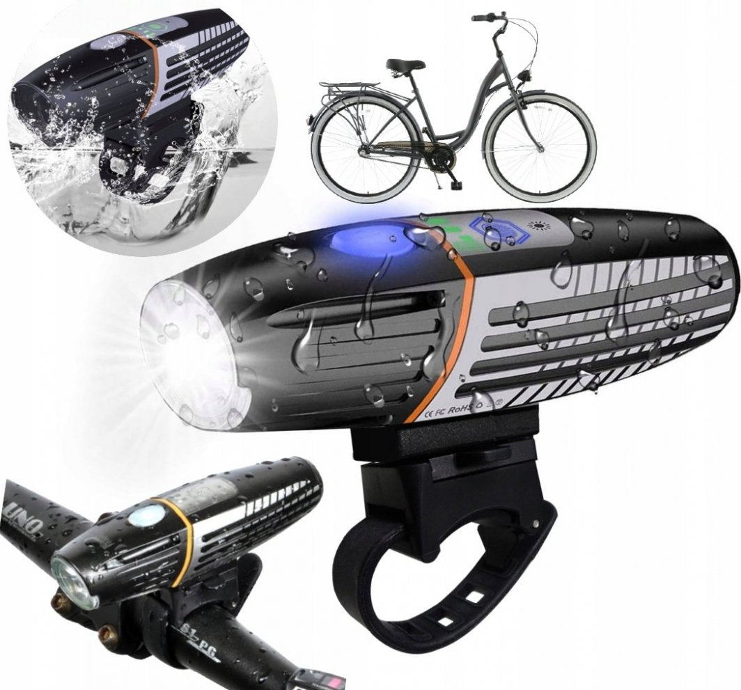 Lampa LED pentru bicicleta, reincarcabila USB, rezistenta la apa, 2200 mAh, autonomie pana la 15 ore