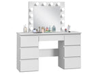 Masa de toaleta si machiaj cu oglinda LED si 7 sertare, 120x43x140 cm, alb