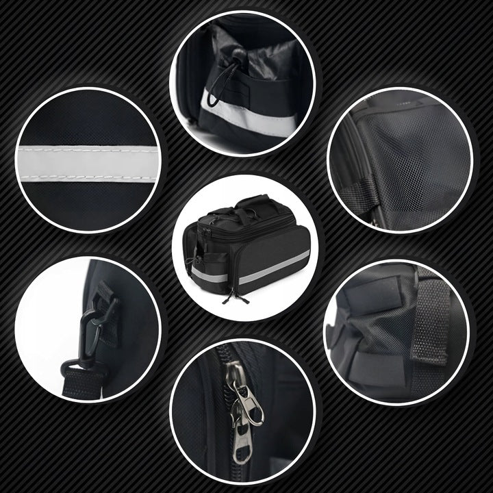 Geanta bicicleta spate 32x17x28 cm, 30L, extensibila, poliester impermeabil, cu elemente reflectorizante, negru