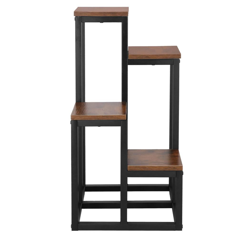 Stand pentru flori, cadru metalic, 4 etajere, 34x34x68 cm, maro inchis
