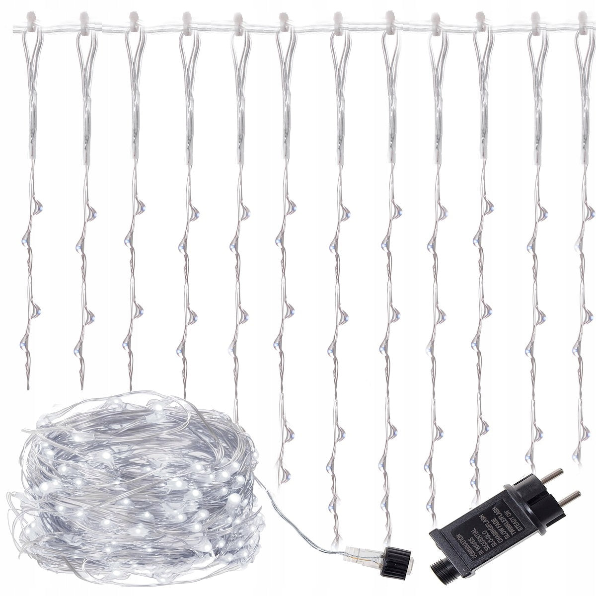 Ghirlanda luminoasa tip perdea 400 LED-uri, 3m, pentru interior/exterior, iluminare alba