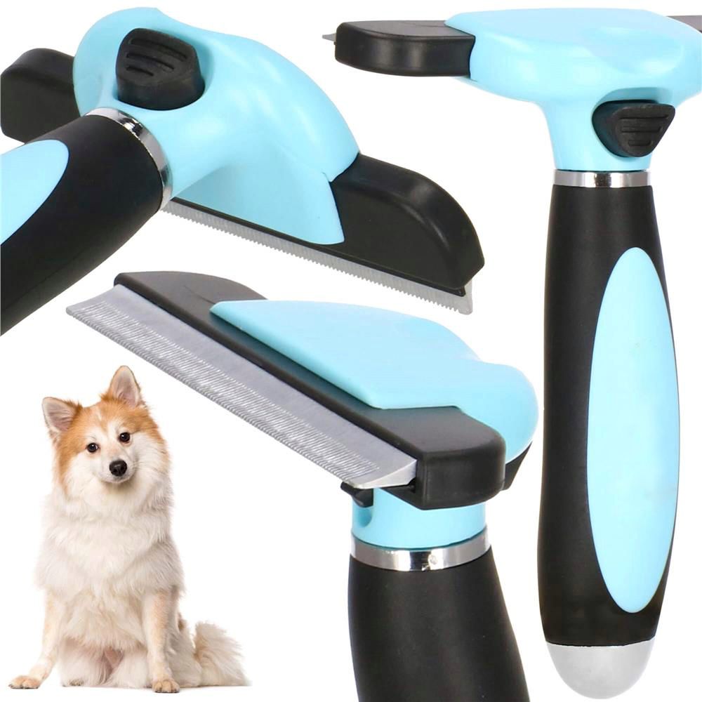 Perie trimmer pentru caini si pisici cu par lung sau scurt, autocuratare, lama 10cm, negru albastru