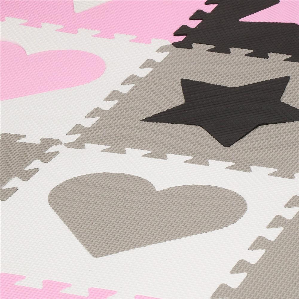 Covor din spuma pentru copii, tip puzzle forme, 52 piese, termoizolant, 150x150 cm, gri roz