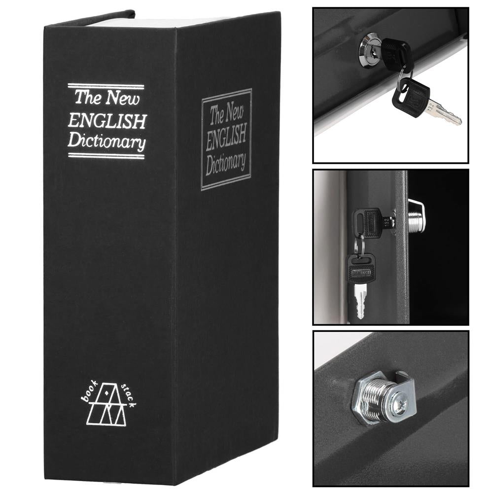 Caseta de valori, cutie metalica cu cheie, portabila, tip carte, Dictionar, negru, 24x15.5x5.5 cm