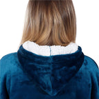 Patura tip hanorac, cu maneci, gluga si buzunare, material plus, marime universala, albastra