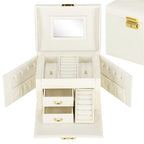 (DL) Cutie depozitare si organizare bijuterii, MDF, piele ecologica, 17,5 x 12 x 13,5 cm., crem