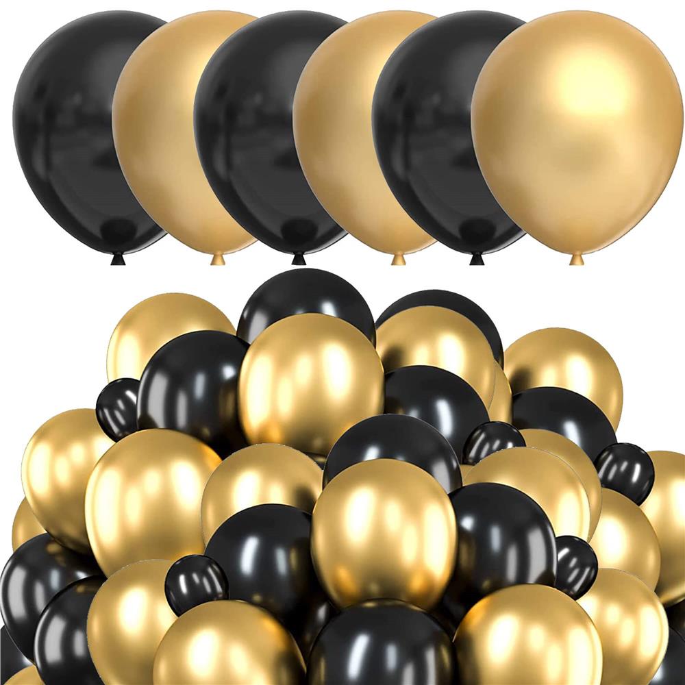 Set 100 baloane pentru petrecere, 40cm, negru auriu