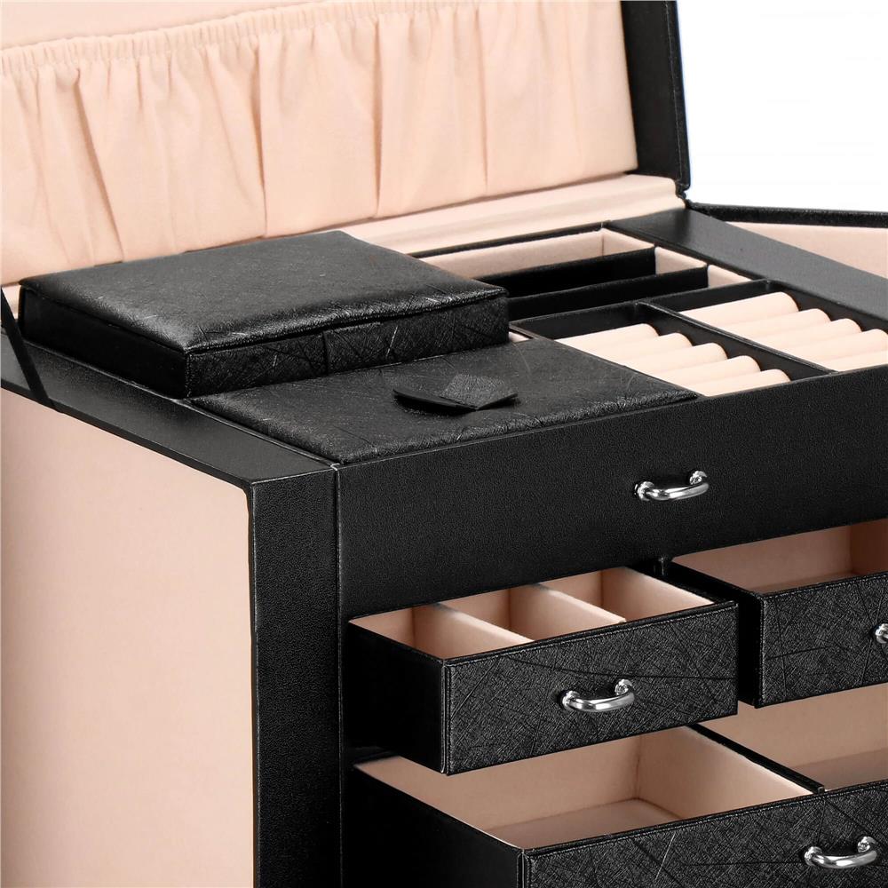 Cutie depozitare si organizare bijuterii, piele ecologica + velur, 26 x 21,5 x 19 cm, negru