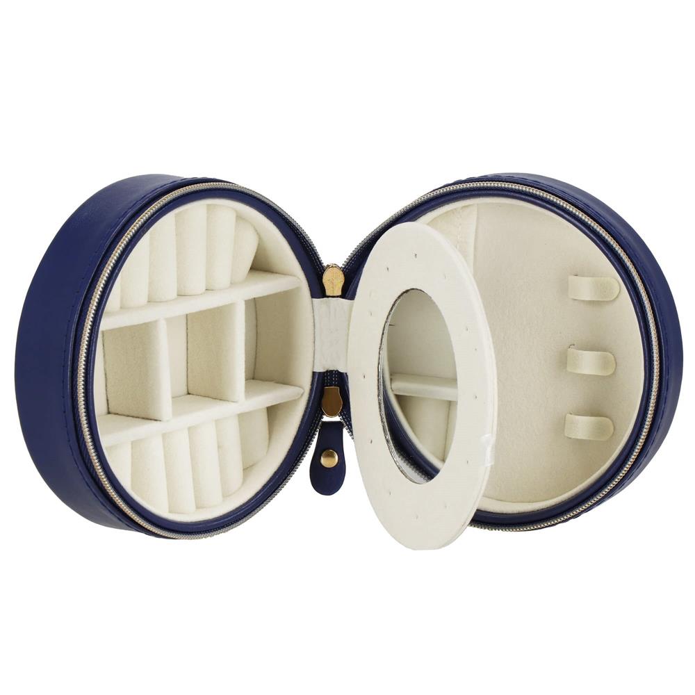 (DL) Cutie depozitare si organizare bijuterii, MDF, piele ecologica, 11 x 5cm, albastru marin