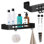 Raft de baie cu 2 agatatori, 2 sisteme instalare pe perete, aluminiu, 32x12x4cm, negru