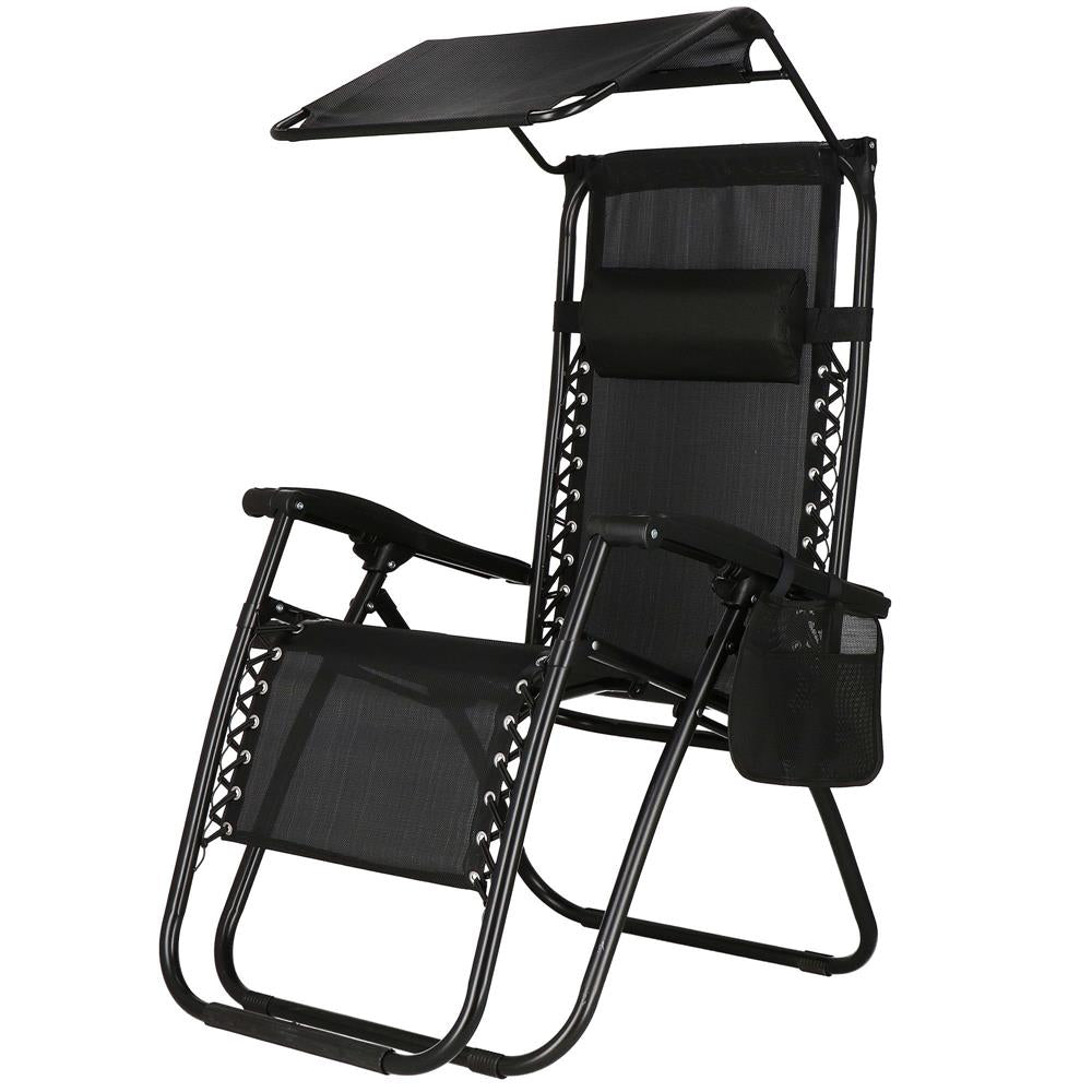 Sezlong pliabil  GC3, Relax Zero Gravity cu parasolar, 175cm, negru