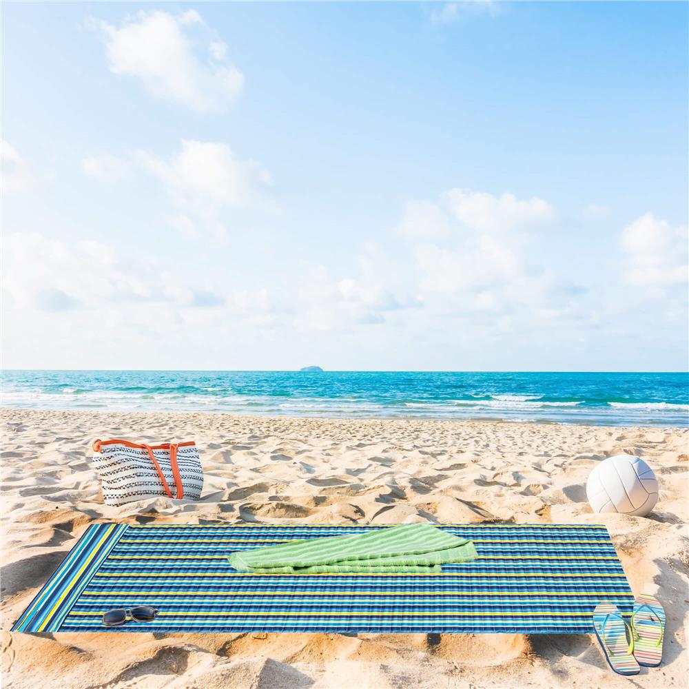 Saltea pentru plaja pliabila, din spuma, ultra-usoara, cu perna si maner de transport, 60x180cm, albastru galben