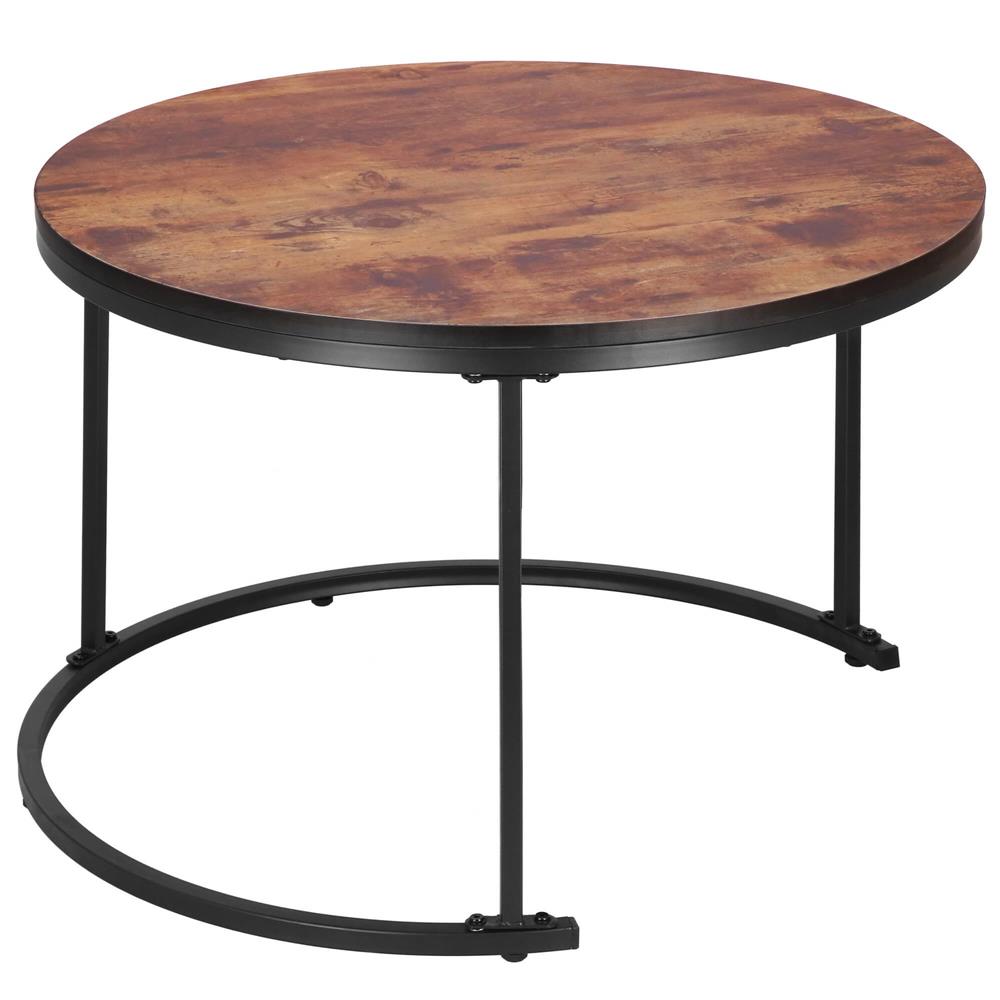 Set 2 mese pentru cafea suprapozabile, cadru otel, 70x70x47 cm si 50x50x40 cm, maro