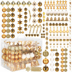 Set globuri si decoratiuni de Craciun, 155 piese, diverse dimensiuni, auriu