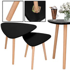Set 2 mese de cafea, ovale, 54x45 cm si 41x40 cm, Blat MDF, Picioare lemn, Negru