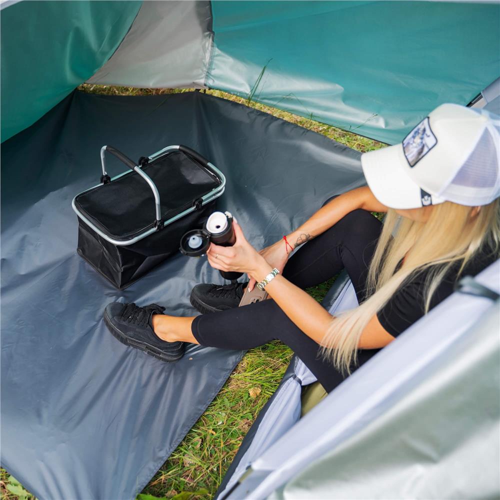 Cort plaja sau camping, impemeabil, cu terasa, 4 locuri, 175x310x130cm, gri albastru