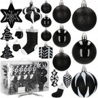 Set globuri si decoratiuni de Craciun, 77 piese, diverse dimensiuni, negru