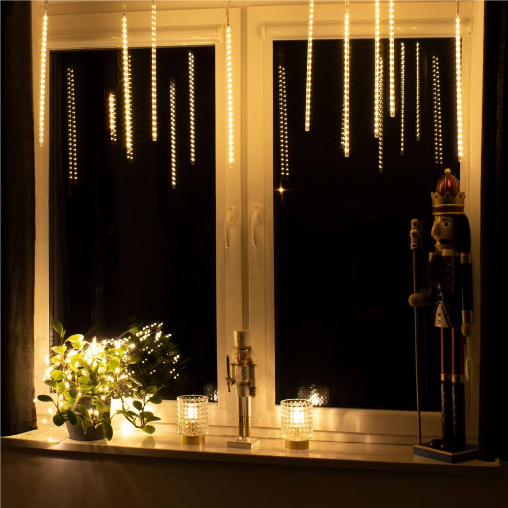 (DL) Instalatie de Craciun, 8 tuburi, 30cm, 144 LED, ploaie de meteoriti, galben